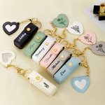 Personlig Line Flower Name Leather Lipstick Case nøkkelring med hjerteformet speil Makeup Essentials Bursdag Bryllupsgave til kvinner
