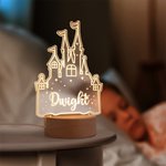 Personlig tecknad prinsessa slott namn akryl LED nattlampa med träbas heminredning födelsedag barndag present till döttrar flickor