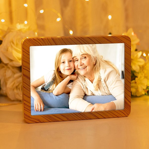 Personalised Family Photo Collage LED Mirror Photo Frame with Three-colour Dimming Valentine's Day Anniversary Birthday Gift for Couples Family