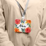 Personalised Watercolour Birth Flower ID Badge Holder with Name and Lanyard Office Accessories Birthday Gift for Office Worker