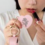 Personlig Line Flower Name Leather Lipstick Case nøkkelring med hjerteformet speil Makeup Essentials Bursdag Bryllupsgave til kvinner