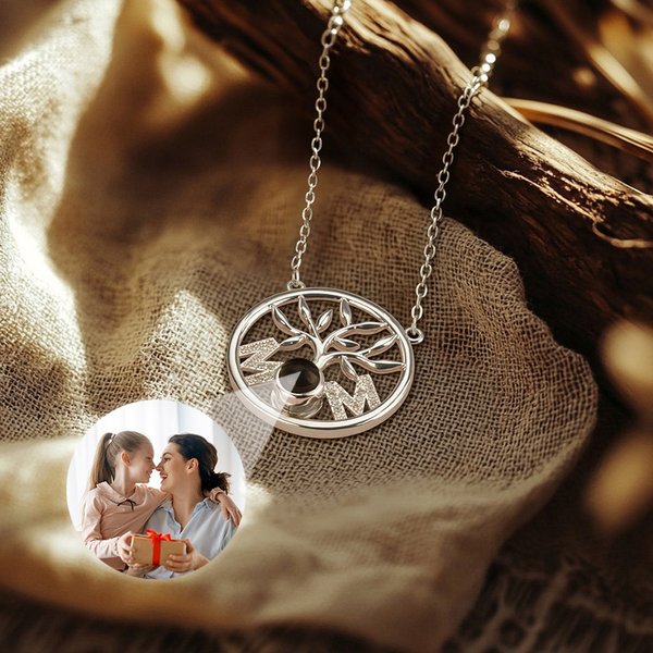 Personalized Mom Family Tree Adjustable Photo Projection Necklace Anniversary Birthday Gift for Women
