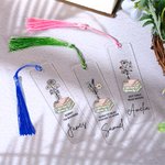 Personalisierte Geburt Blume Buch Acryl Lesezeichen mit Namen Text und Quaste Lesen Zubehör Geburtstag Geschenk für Buchliebhaber Bücherwürmer