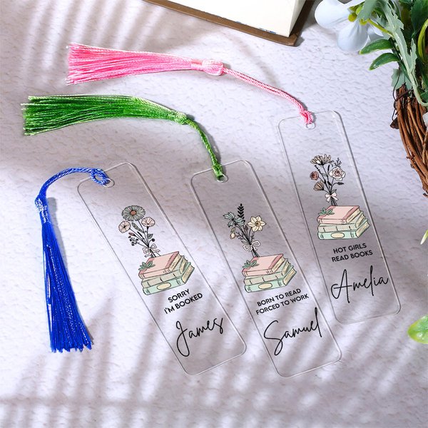Personalisierte Geburt Blume Buch Acryl Lesezeichen mit Namen Text und Quaste Lesen Zubehör Geburtstag Geschenk für Buchliebhaber Bücherwürmer