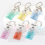 Portachiavi personalizzato Gradient Blue Birth Flower Bible Verse Name con croce Charm Regalo di battesimo per la famiglia Christian