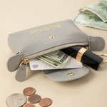 Personalized Mini Portable Leather Coin Wallet Cash Pouch with Text and Key Ring Bridal Shower Birthday Gift for Women