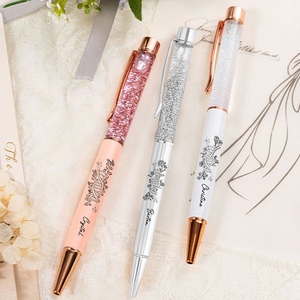 Set de 2 stylos à bille personnalisés avec nom et fleur de naissance en forme d'AND - Cadeau d'anniversaire remerciement pour personnel en médecine