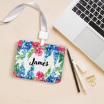 Personalised Watercolour Birth Flower ID Badge Holder with Name and Lanyard Office Accessories Birthday Gift for Office Worker