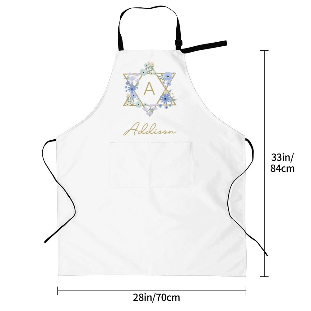 Personalized Floral Jewish Star Waterproof Apron with Name and Front Pockets Housewarming Passover Gift for Jewish Cooking Lover 8