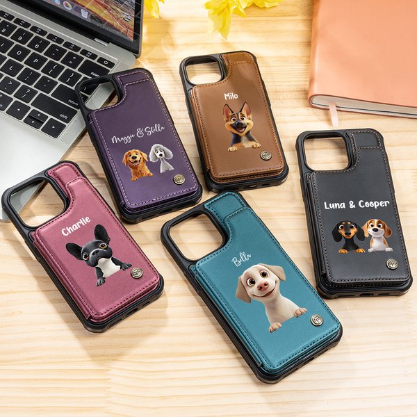 Personalisierte 3D Cartoon Hund Leder Flip Wallet Handyhülle mit Namen und RFID-Blockierung Kartenhalter Geburtstagsgeschenk für Hund Vater Hund Mutter Haustierliebhaber