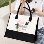 Personalized Floral Cross Bible Large Capacity Canvas Tote Bag with Name Travel Accessories Baptism Birthday Gift for Women Christians