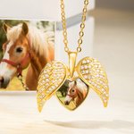 Personalised Cubic Zircon Guardian Angel Wings Heart Photo Women Necklace Birthday Valentine's Day Memorial Gift for Horse Lovers