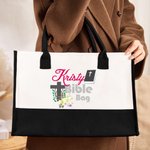 Personalized Floral Cross Bible Large Capacity Canvas Tote Bag with Name Travel Accessories Baptism Birthday Gift for Women Christians