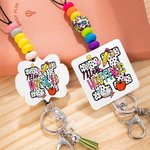 Personalised Pencil Book Spotted Initial Beaded Lanyard  with Colourful Name Back to School Teacher's Day Appreciation Gift for Educator Teacher