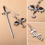 Gepersonaliseerde Draak Zwaard Kraal Ster Fantasy Bladwijzer met Naam Leesaccessoire Verjaardagscadeau voor Lezers Boekenwurmen