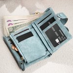 Personalized Cute Highland Cow PU Leather Name Tri-Fold Wallet with Card Holder and Wristlet Strap Birthday Gift for Highland Cow Lovers