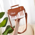 Personalised Piano Shape Punk Style PU Leather Crossbody Bag Evening Handbag with Name Birthday Graduation Gift for Women Conservatory Students