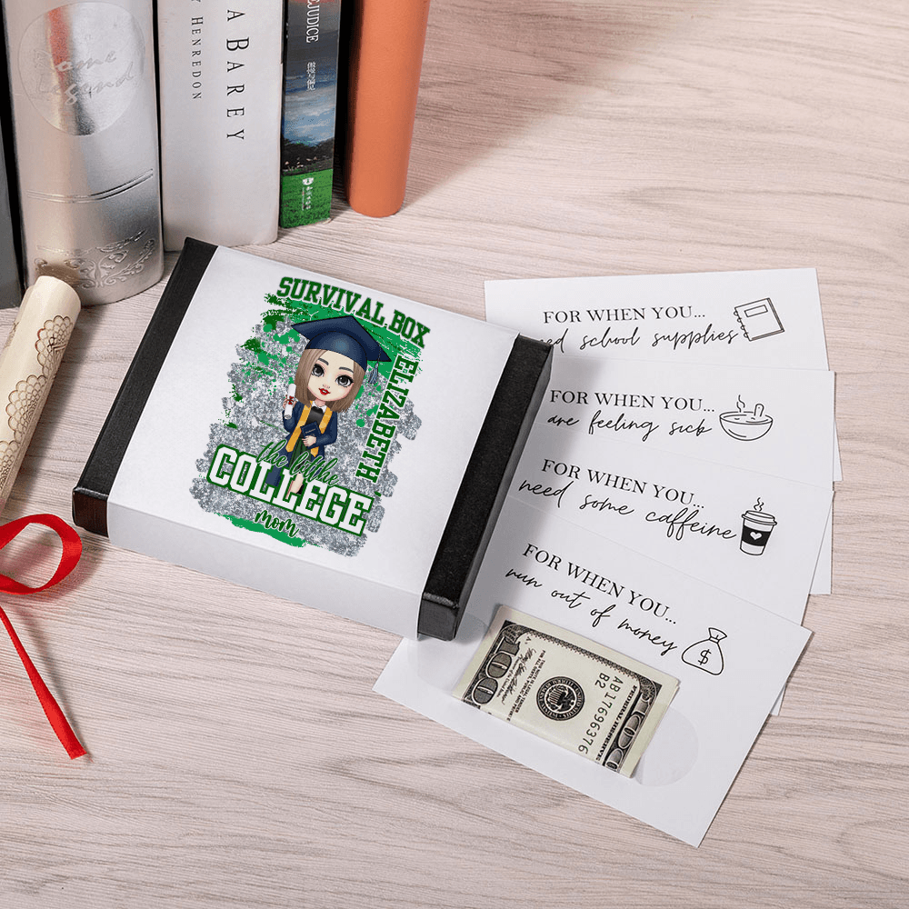 Personalized Name & Cartoon Character Cash Holder Gift Cards Box with 20 Cards, Graduation Care Package, Gift for High School Graduate/College Student