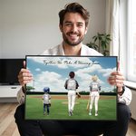 Pintura al óleo personalizada de dibujos animados de un equipo de béisbol con 1-9 nombres y texto Decoración de pared Día del padre Día del partido Regalo para el entrenador Jugador Familia