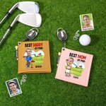 Personligt tecknad karaktär ansikte foto läder golfhandduk med namn och infällbart klipp bärbara golftillbehör födelsedagspresent för golfspelare