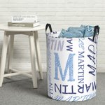 Personalised Initial Name Large Capacity Laundry Storage Basket with Handle for Bathroom Nursery Gift for Family Kids