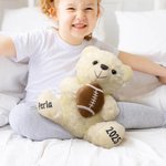 Ourson Mignon en Peluche Personnalisé avec Ballon de Sport et Texte Cadeau Saint-Valentin Anniversaire pour Amateurs de Sport