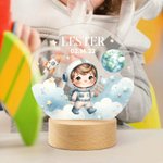 Personalized Astronaut Space Planet Rocket Star Acrylic LED Night Light with Name and Wooden Base Birthday Children's Day Gift for Kids