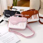 Personalised Piano Shape Punk Style PU Leather Crossbody Bag Evening Handbag with Name Birthday Graduation Gift for Women Conservatory Students