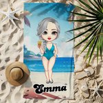 Personalized Cartoon Character Soft Quick Dry Beach Towel with Name Travel Essential Summer Vacation Birthday Gift for Women