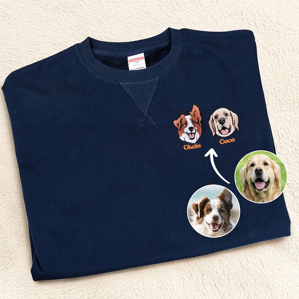 T-shirt Sweatshirt Personnalisé avec Nom et 1-3 Protraits Photos d'Animal Brodés Cadeau Anniversaire pour Amoureux des Chats et des Chiens