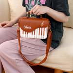 Personalised Piano Shape Punk Style PU Leather Crossbody Bag Evening Handbag with Name Birthday Graduation Gift for Women Conservatory Students