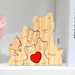 Gepersonaliseerde Houten Kat Familie Rode Hart Puzzel met 2-5 Namen Bureau Decoratie Verjaardag Jubileum Cadeau voor Familie