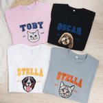 Personalised Multicolour Embroidery Dog Cat Pet Portrait Photo T-shirt Sweatshirt Hoodie with Name and Year Pet Party Birthday Gift for Pet Lover Owner