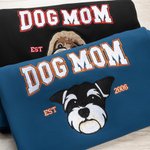 Gepersonaliseerd Geborduurd Hond Mam Huisdier Portret Foto T-shirt Sweatshirt Hoodie met Jaar Moederdag Verjaardagscadeau voor Mamma Huisdier Liefhebber Eigenaren