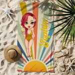 Personalizzato Retro Sun Rays Cartoon Character Morbido Asciugatura Rapida Asciugamano da Spiaggia con Nome Viaggio Essenziale Estate Vacanze Regalo di Compleanno per Famiglia Amico