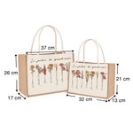 Sac à Main Personnalisé avec 1-20 Fleurs de Naissance et Prénoms Sac en Toile de Jute Grande Capacité Cadeau Fête Anniversaire pour Maman Grand-Mère