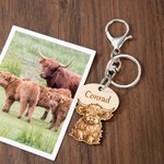 Gepersonaliseerde Leuke Hoogland Koe Houten Sleutelhanger met Naam Zakje Accessoires Verjaardagscadeau voor Highland Koe Liefhebbers