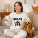 Personalised Multicolour Embroidery Dog Cat Pet Portrait Photo T-shirt Sweatshirt Hoodie with Name and Year Pet Party Birthday Gift for Pet Lover Owner