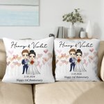 Personalizzato Cartoon Sposi cuore morbido cuscino di copertura con il nome e la data di nozze Matrimonio decorazione regalo di anniversario per la coppia