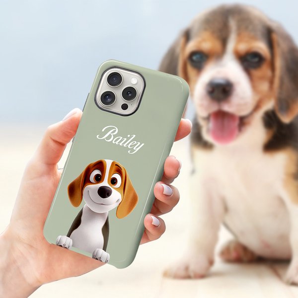 Personalised 1-3 Cute 3D Cartoon Dogs Phone Case for iPhone or Samsung with Name Birthday Anniversary Gift for Dog Lovers
