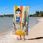 Personalizzato Retro Sun Rays Cartoon Character Morbido Asciugatura Rapida Asciugamano da Spiaggia con Nome Viaggio Essenziale Estate Vacanze Regalo di Compleanno per Famiglia Amico