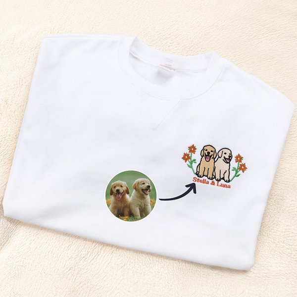 Personalizada Bordado Flor Perro Gato Mascota Retrato Foto Camiseta Sudadera Sudadera con nombre Cumpleaños Aniversario Regalo para los dueños de mascotas Amantes