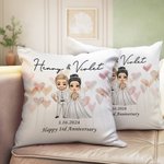 Personalizzato Cartoon Sposi cuore morbido cuscino di copertura con il nome e la data di nozze Matrimonio decorazione regalo di anniversario per la coppia