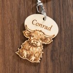 Gepersonaliseerde Leuke Hoogland Koe Houten Sleutelhanger met Naam Zakje Accessoires Verjaardagscadeau voor Highland Koe Liefhebbers