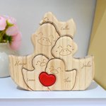 Casse-Tête en Bois Personnalisé avec 2-5 Noms Style de Canard avec Cœur Rouge Décoration de Maison Cadeau d'Anniversaire pour Famille