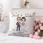 Personalizzato Cartoon Sposi cuore morbido cuscino di copertura con il nome e la data di nozze Matrimonio decorazione regalo di anniversario per la coppia