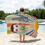 Personalizzato Retro Sun Rays Cartoon Character Morbido Asciugatura Rapida Asciugamano da Spiaggia con Nome Viaggio Essenziale Estate Vacanze Regalo di Compleanno per Famiglia Amico