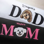 Personalized Embroidered Dog Cat Pet Portrait Photo Soft T-shirt Sweatshirt Hoodie with Name Birthday Holiday Gift for Pet Owners Lovers