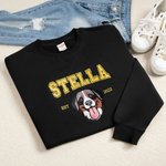 Personalised Multicolour Embroidery Dog Cat Pet Portrait Photo T-shirt Sweatshirt Hoodie with Name and Year Pet Party Birthday Gift for Pet Lover Owner