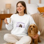 Personalized Embroidered Dog Cat Pet Portrait Photo T-shirt Sweatshirt Hoodie with Name Title Birthday Holiday Gift for Pet Owners Lovers